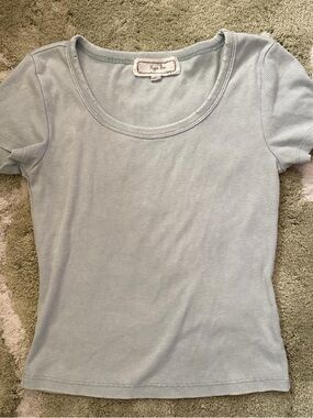 Hippie Rose Pale Blue Ribbed Scoop Neck Short Sleeve Tee